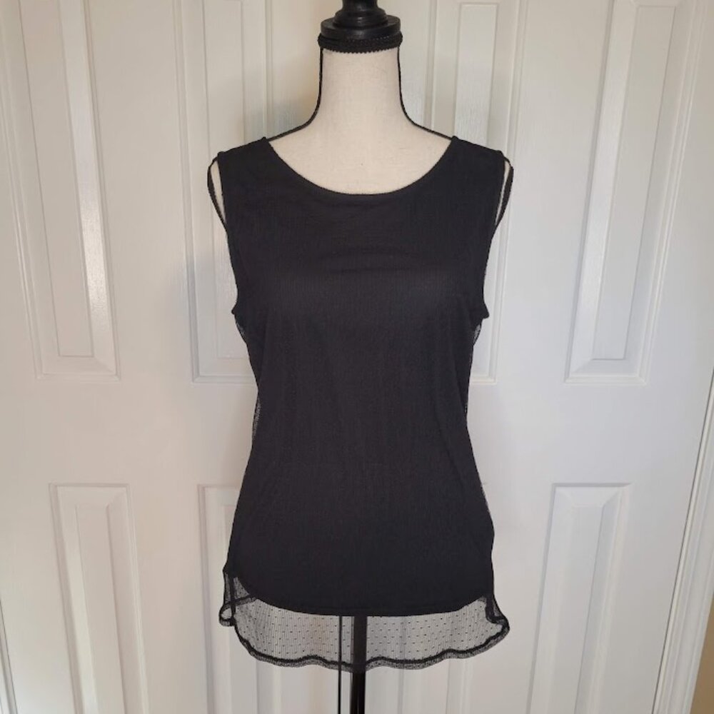 Banana Republic Black Sheer Dotted Mesh Overlay Blouse Size M